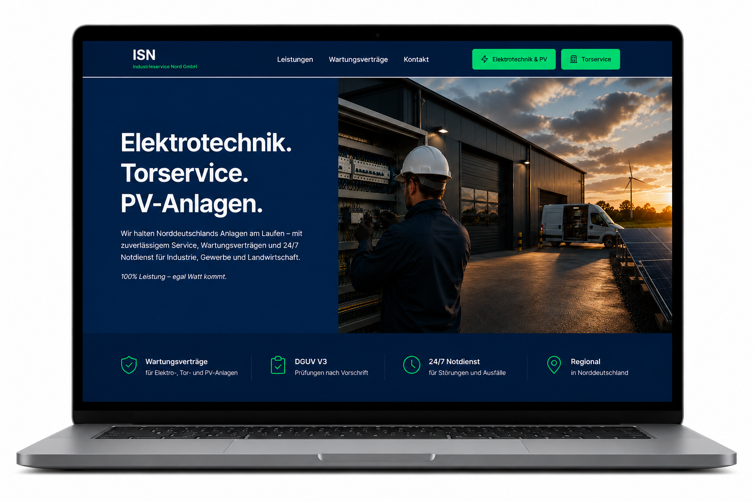 Laptop-Mockup mit Website-Screenshot des Projekts ISN Schleswig-Holstein